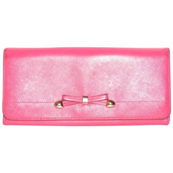 PRADA Vintage Rose Colored Saffiano Leather Bow - Picture 1 of 12